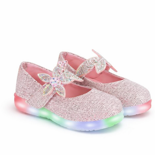Pink Glitter Butterfly LED Kids Shoes